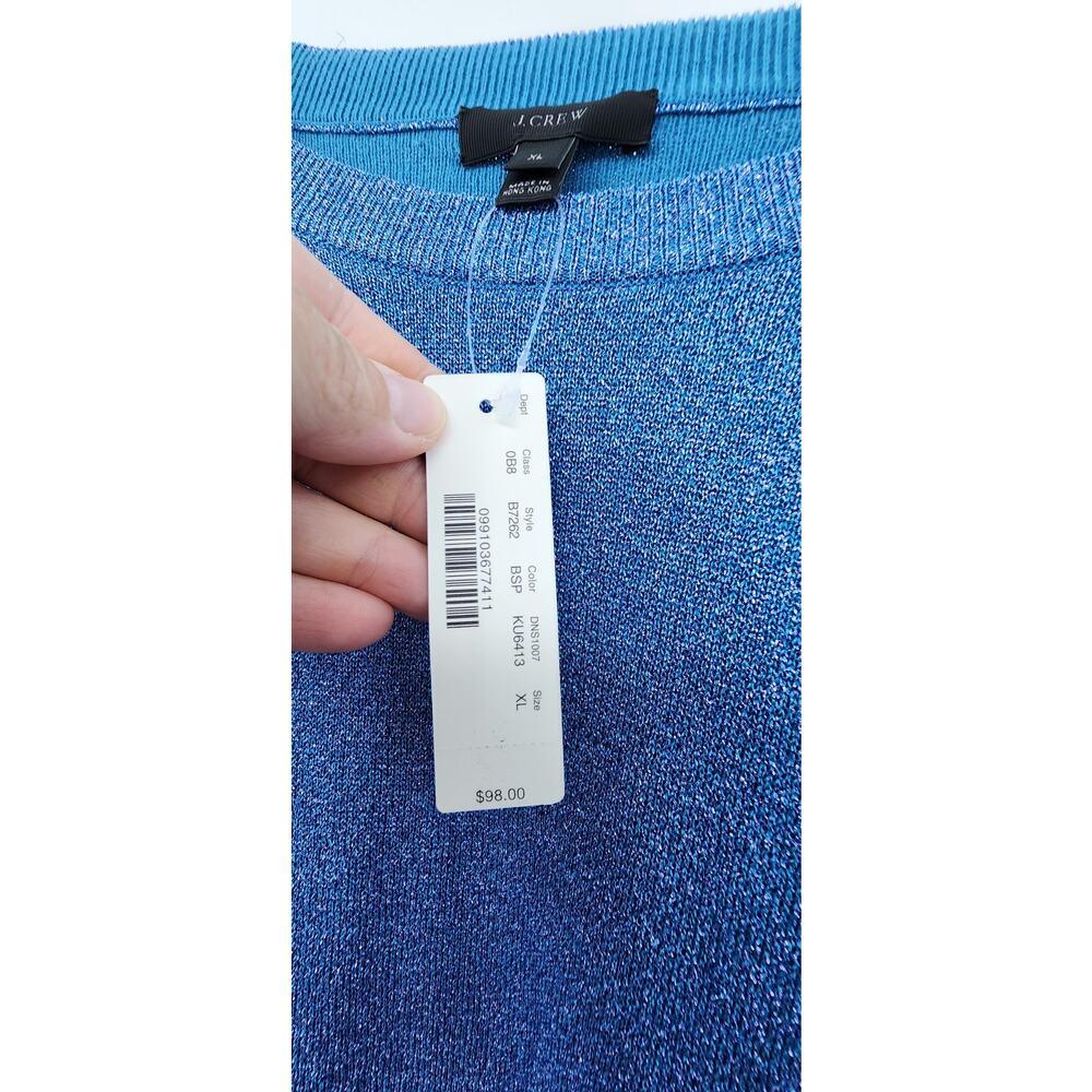 New NWT J. Crew Blue Metallic Crewneck Side Slit Sweater Size XL B7262 - Picture 8 of 9